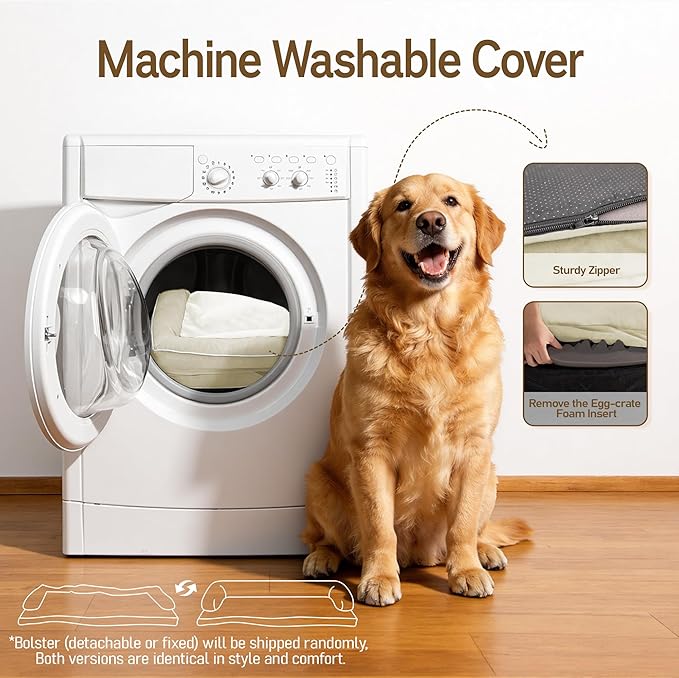 Comfort Expression Washable Orthopedic Large Sized Dogs - Huge Large Dog Bed with Removable & Waterproof Cover Soft Pet Couch with Foam Support for Big Size Dogs with Bolster, 45x35