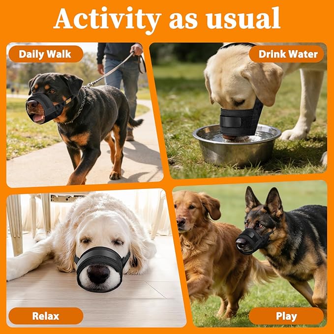 Mayerzon Dog Muzzle for Large Medium Small Dogs, Adjustable Fit, Soft & Sturdy Fabric, Prevents Fierce Barking Biting Chewing, Ideal for Grooming Walking Vet Visits, Allows to Pant Drink (Black, S)