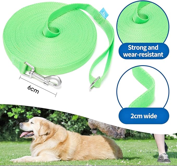 BAAPET 15/20/30/50/100 ft Long Dog Training Leash with Clickers for Small, Medium and Large Dogs or Cats (15 Feet, Springgreen)