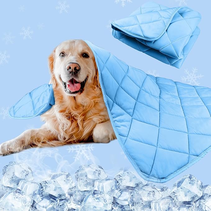 Cooling Blanket for Dogs, Dog Cooling Mat & Bed, Q-MAX>0.42- Lightweight, Durable & Breathable Pet Throw for Sofa, Car and Furniture Protector, Reversible Design, Easy to Clean, 28"x40", Blue