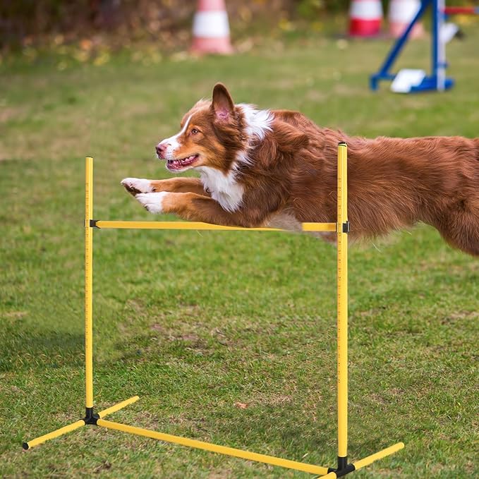 Halloscume 6 Pcs Dog Agility Training Equipments Dog Agility Jumps Hurdles Adjustable Jumps Hurdles Pet Jump Bars with Bag and Whistle for Indoor Outdoor Dogs Pet Jump Course Game(Yellow)
