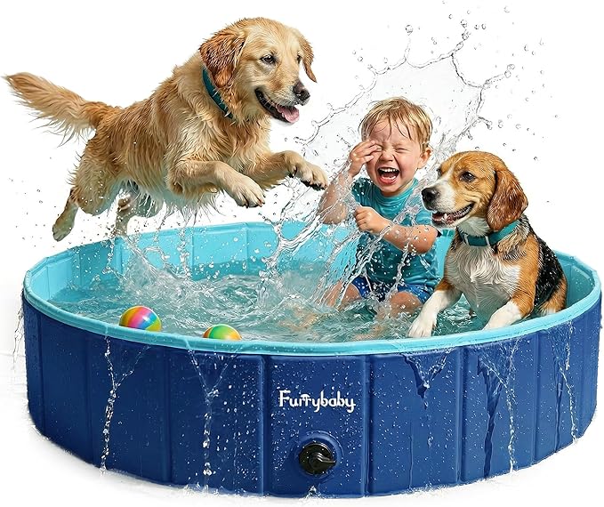 Furrybaby Dog Pool, Foldable Dog Pools for Large Dogs Portable Kiddie Pool Pet Doggie Wading Swimming(Navy 47'') Indoor and Outdoor