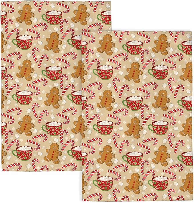 Christmas Kitchen Towels Brown Gingerbread Man Winter Dish Towels 16×24 Inch Soft Absorbent Marshmallow Candy Xmas Hand Cloths Decorative for Kitchen Drying Set of 2