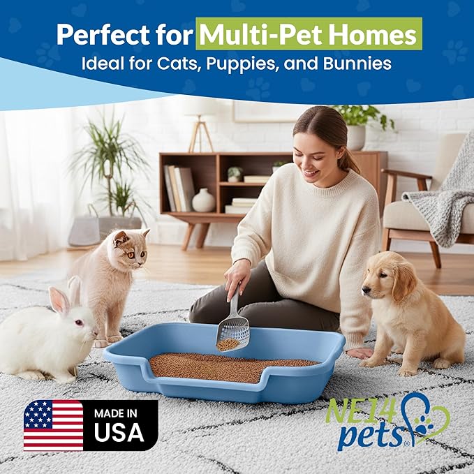 KittyGoHere Senior Cat Litter Box 1 Pack, Large Blue Low Entrance Kitty Litter Box, Sized for Cats Comfort, Perfect for Senior and Arthritic Cats, Made in USA
