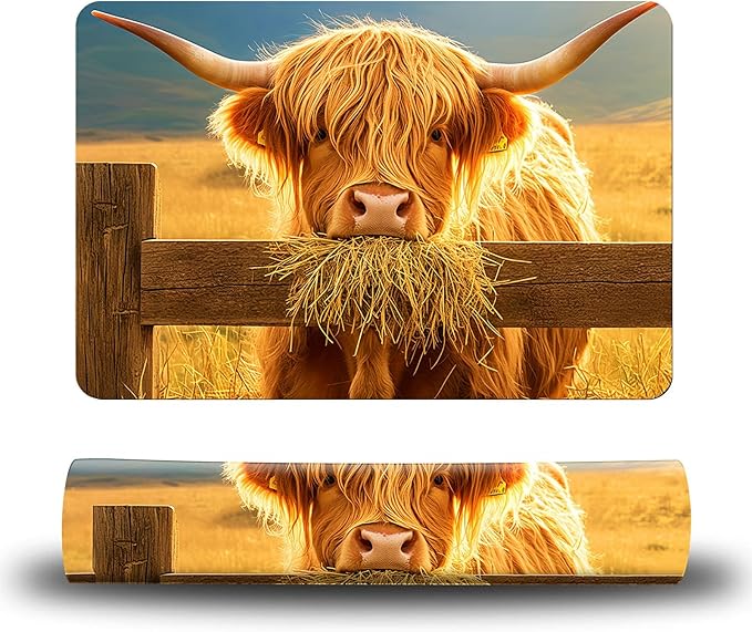 Dog Food Mat, 15.7" x 23.6" Absorbent Pet Feeding Mat for Food and Water, Waterproof Diatom Mud Pet Placemat with Non-Slip Rubber Backing, Easy Clean Cat Bowl Mat for Floors - Yellow Lawn Cow