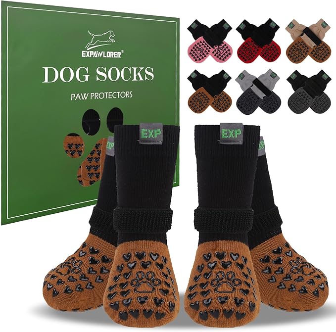EXPAWLORER Anti Slip Dog Socks to Prevent Licking Paws - Dog Shoes for Hot Pavement, Dog Boots & Paw Protectors, Dog Booties for Hardwood Floors, Small Medium Large Senior Dogs