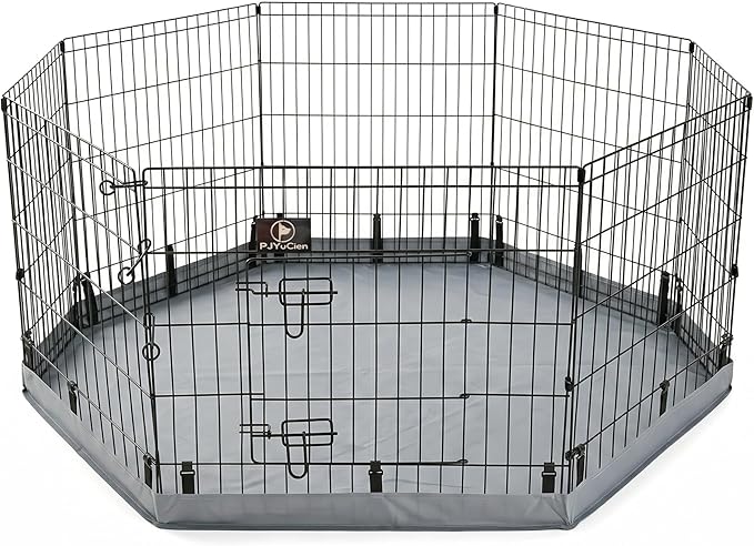 PJYuCien Octagonal Dog Playpen with Bottom Pad - Metal Foldable Exercise Pen, 8 Panels 30" H x 24" W Indoor Outdoor Pet Fence Puppy Crate Kennel, Gray