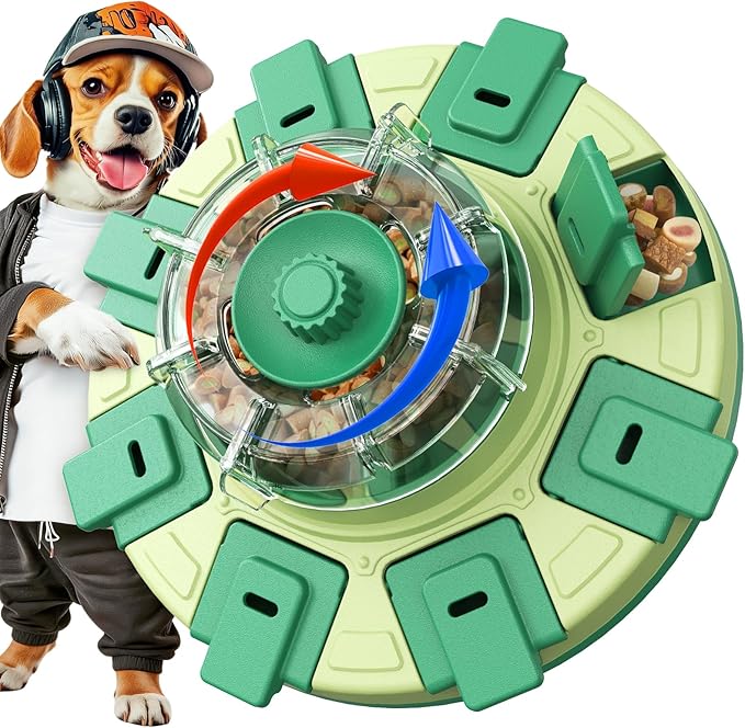 KADTC Dog Puzzle Toy, 2 Levels of Step-by-Step Challenge, Spin-to-Release Treat Dispenser, Slow Feeder & Mental Stimulation Enrichment Toy for Small Medium Large Dogs
