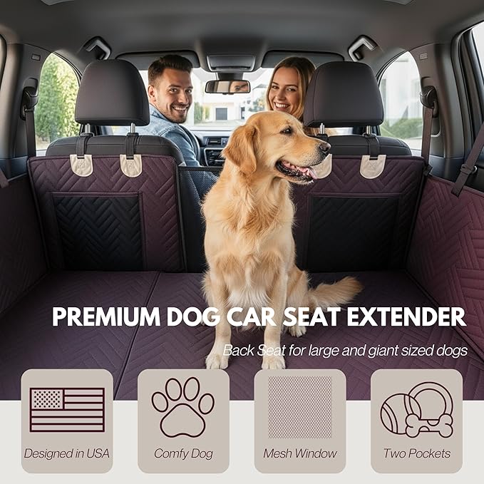 Back Seat Pet Cover for Dogs, Premium Dog Hammock for Car with Hard Bottom | Universal Car Seat Protector, Waterproof & Washable | Dog Car Seat Cover for Large