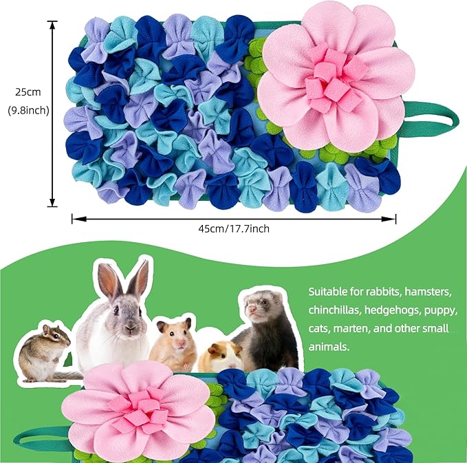 Small Animals Foraging Mat – Cute Rabbit Feeding Mat with Fun Design, Slow Eat Durable Fleece Pad for Rabbits, Hamsters, Guinea Pigs (Blue)