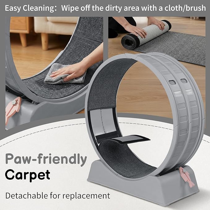 Outvita Cat Exercise Wheel for Indoor Cats, 31.5" Cat Treadmill with Detachable Carpet ＆ Locking Mechanism, Cats Running Wheel Helps Cats to Lose Weight and Keep Health, Easy Assembled (Gray)