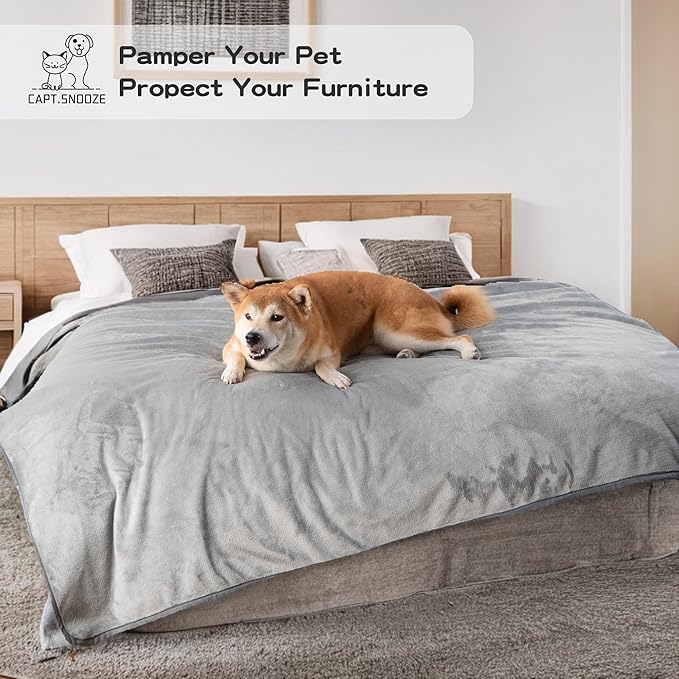 Waterproof Dog Blankets Pet Blanket 50"x60", Soft Fluffy Sofa Car Bed Protector, Reversible Leakproof Flannel Dog Blanket for Large Dogs(Light Grey)