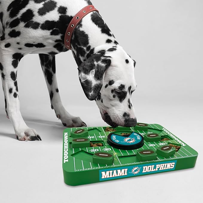 Pets First NFL Miami Dolphins Large Puzzle Toy, New Size, Interactive Dog Treat & Slow Feeding Toy
