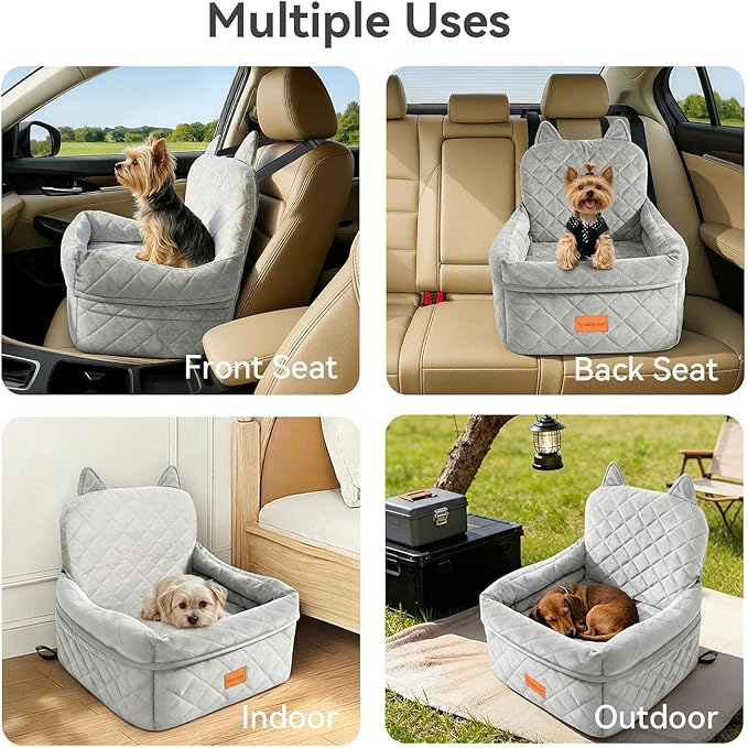 Dog Booster Car Seats for S/M Dogs Up to 35lbs,Pet Car Seat/Travel Bed with Washable&Removable Cover,Storage Pockets,Dog Safety Belt and Elevated Cushion Fits in Front/Back Seat
