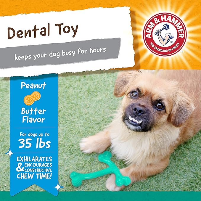 Arm and Hammer Nubbies T-Bone Dental Dog Chew Toy with Peanut Butter Flavor, TPR Nubs Clean Teeth and Gums, Durable Nylon Chew for Aggressive Chewers, Helps Reduce Plaque and Tartar