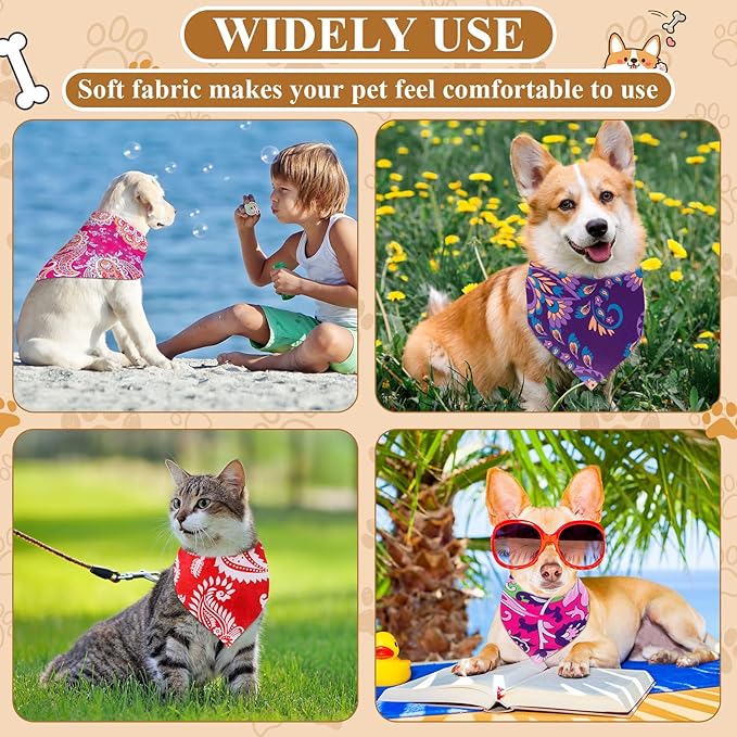 Sanwuta 72 Pcs Paisley Dog Bandana Bulk Washable Puppy Triangle Scarfs Cat Bandanas Soft Adjustable Cute Pet Triangle Bibs Accessories for Small Medium Dogs Cats Pets Costume