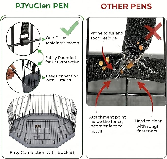 PJYuCien Octagonal Dog Playpen with Bottom Pad - Metal Foldable Exercise Pen, 8 Panels 24" H x 24" W Indoor Outdoor Pet Fence Puppy Crate Kennel, Gray
