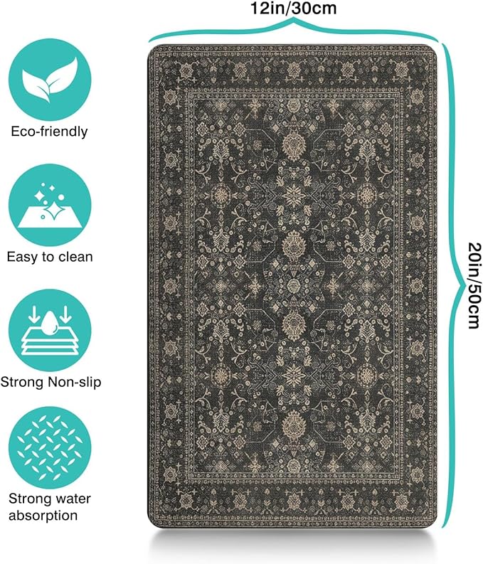 Vintage Tribal Dog Food & Water Mat, Boho Pet Feeding Mat for Floor Non-Slip Waterproof, Super Absorbent Cat Bowl Mat, Easy to Clean Durable Pet Placemat,12" × 20"