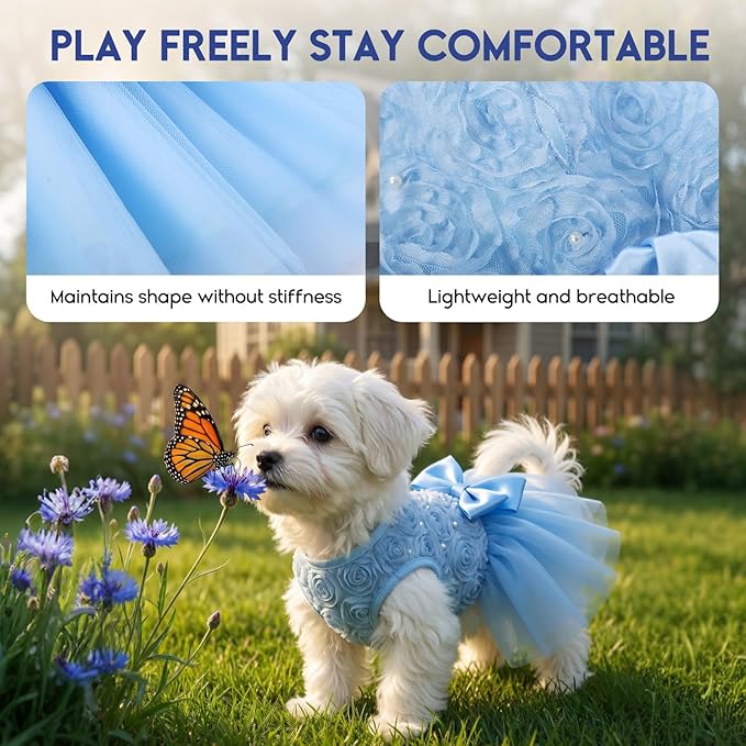 ASENKU Dog Dress Pet Wedding Dress Princess Lace Puppy Birthday Party Outfit Formal Apparel Girl for Small Medium Dogs Cats (XX-Small, Blue)