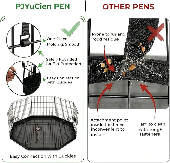 PJYuCien Octagonal Dog Playpen with Bottom Pad - Metal Foldable Exercise Pen, 8 Panels 24" H x 24" W Indoor Outdoor Pet Fence Puppy Crate Kennel, Black