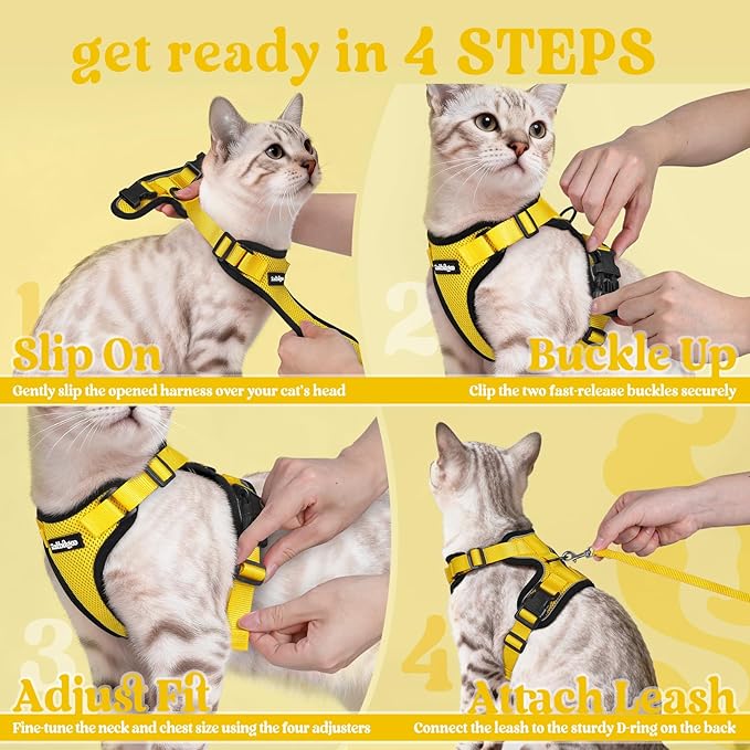 rabbitgoo Cat Harness and Leash Set, Escape Proof Kitten Harness for Safe Outdoor Walks, Soft Breathable Adjustable Vest with Reflective Strips for Kittens and Extra Small Cats, Yellow, XXS