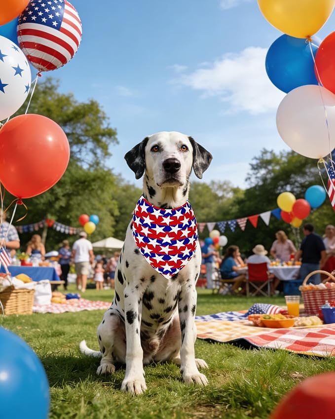 PET SHOW 50 Pack 4th of July Big Dog Bandanas Bulk XL Washable US Flag Patriotic Triangle Bibs for Medium Large Dogs Girl Boy Star&Stripe Kerchief Set Pet Scarves Holiday Grooming Accessories