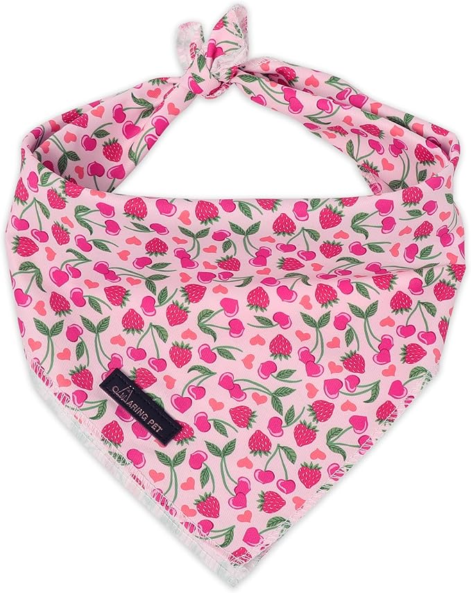 ARING PET Girl Dog Bandanas, Cute Summer Strawbery Cherry Pet Bandana Scarf Triangle Bib for Small Medium Large Female Dogs Cats, Puppy Kerchief for Daily Wear Walks Party Photos-S