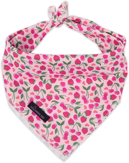 ARING PET Girl Dog Bandanas, Cute Summer Strawbery Cherry Pet Bandana Scarf Triangle Bib for Small Medium Large Female Dogs Cats, Puppy Kerchief for Daily Wear Walks Party Photos-L
