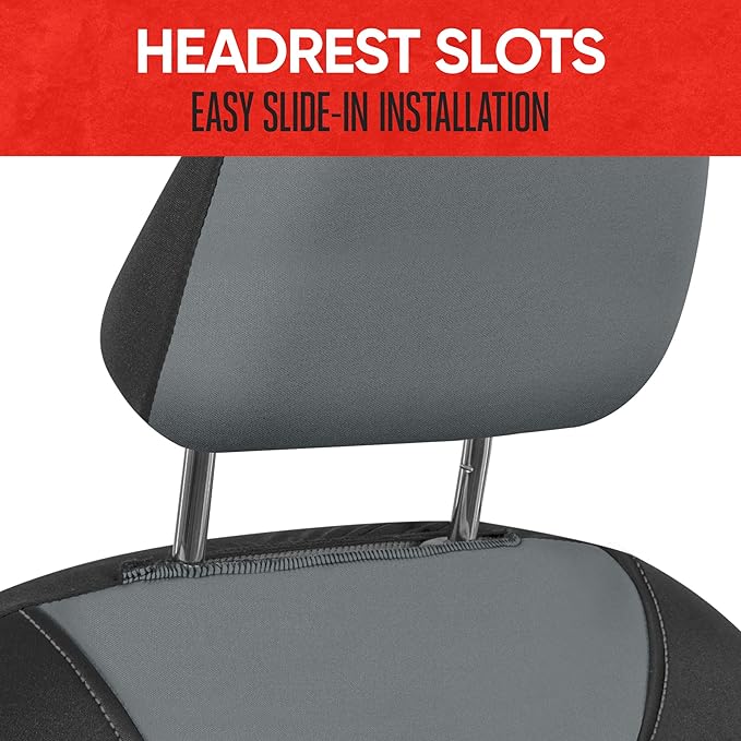 Motor Trend AquaShield Waterproof Front Seat Covers, Gray Seat Covers for Cars – Neoprene Front Car Seats Cover, SUV Seat Covers Protector - Car Interior Cover for Auto, Trucks, & Dog Owners