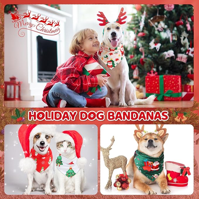 Abbylike 100 Pcs Christmas Dog Bandanas Bulk Xmas Bandanas for Dogs Triangle Kerchief Bibs Scarf Set for Pet Xmas Costume Photo Props Accessories Pet Shops Grooming, 25 Styles (25.6 x 17.7 x 17.7)