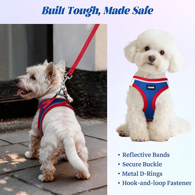 YIMEIS Dog Harness and Leash Set, No Pull Soft Mesh Pet Harness, Reflective Adjustable Puppy Vest for Small Medium Large Dogs, Cats (Red & Blue, X-Small (Pack of 1)