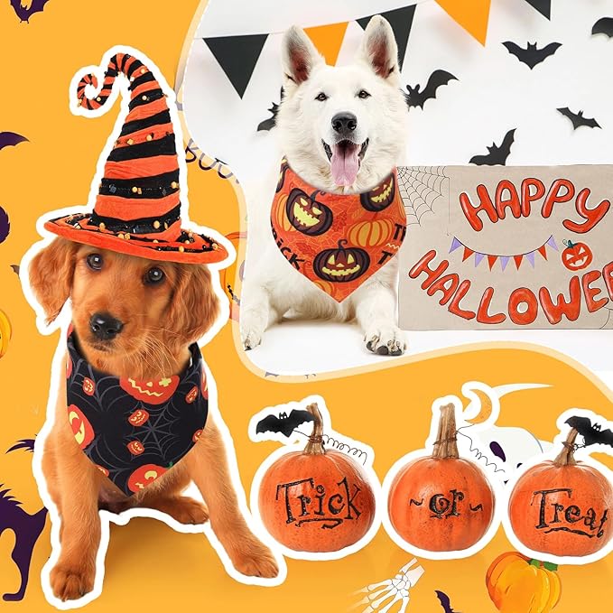 Abbylike 100 Pcs Halloween Dog Bandanas Bulk Pumpkin Bandanas for Dogs Triangle Kerchief Bibs Scarf Set for Pet Halloween Costume Photo Props Accessories Pet Shops, 25 Styles (25.6 x 17.7 x 17.7)