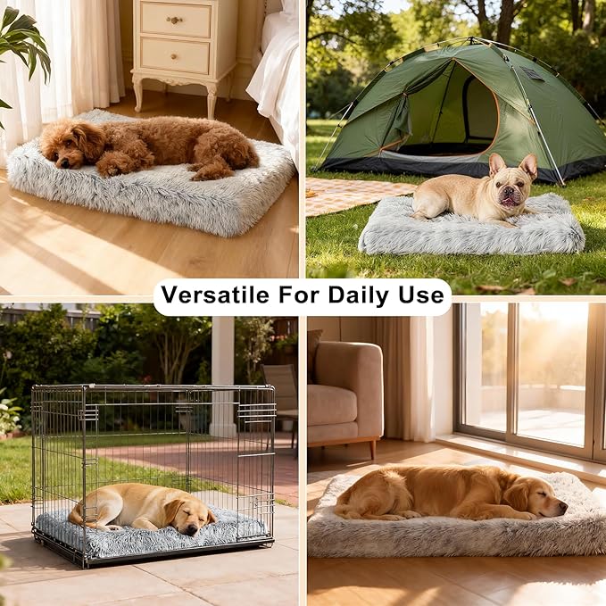 Fluffy Orthopedic Dog Beds for Small Dogs with Washable Removable Cover Dog Crate Bed Egg Crate Foam Support Plush Pet Pad Mat with Anti-Slip Bottom (30 * 20,Dark Grey)