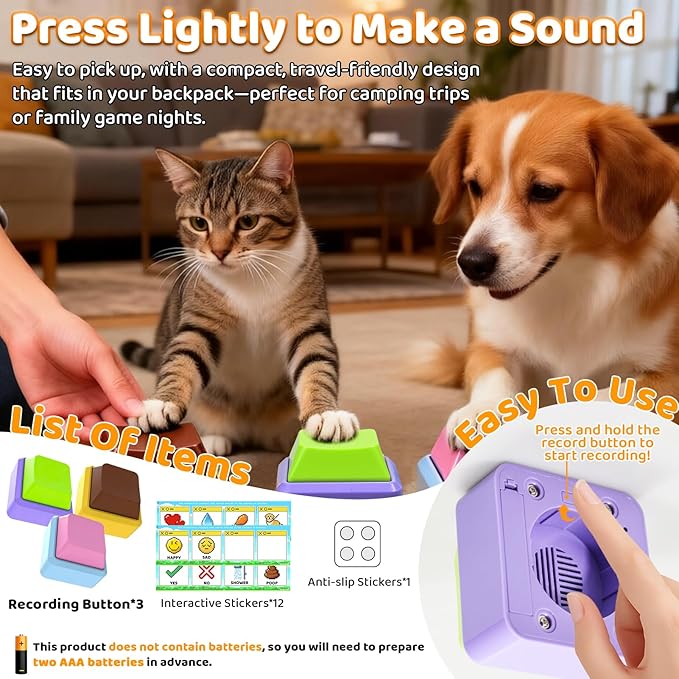 3 Pack Voice Recording Button, Dog Buttons for Communication, 36-Second Clear Voice Record with Fun Keyboard Key Design Talking Buttons Starter Set for Classrooms, Offices, Dog & Pet Training
