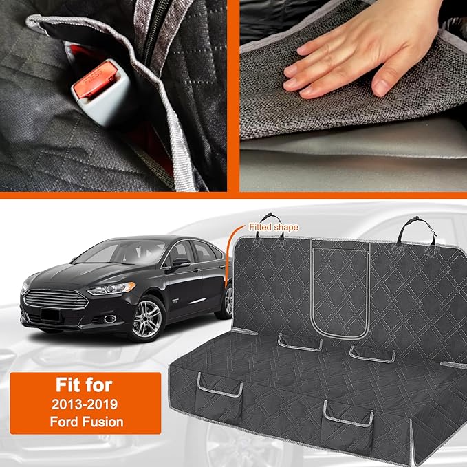 Dog Car Seat Cover Compatible with 2013-2019 Ford Fusion, Waterproof Pet Bench Seat Cover for Back Seat, 600D Heavy Duty Scratch Proof Nonslip Truck Seat Covers for Dogs
