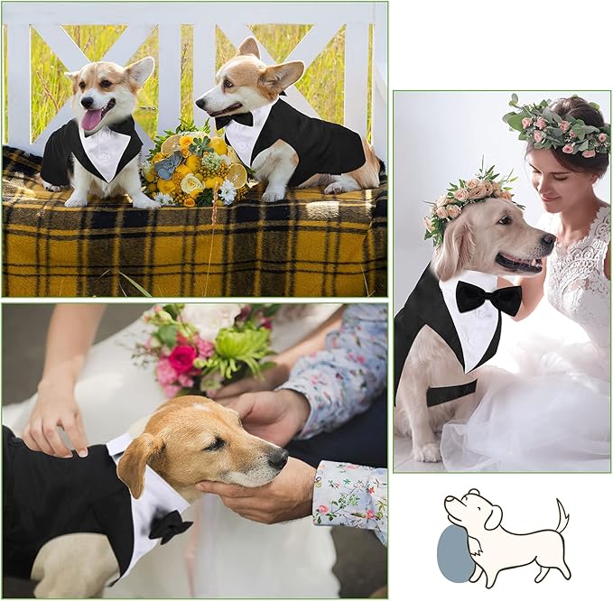 Weewooday Dog Tuxedo and Bandana Set Dogs Formal Tuxedo Pet Wedding Party Suit Wedding Bow Tie Shirt for Birthday Costumes(Cute Style,XX-Large)
