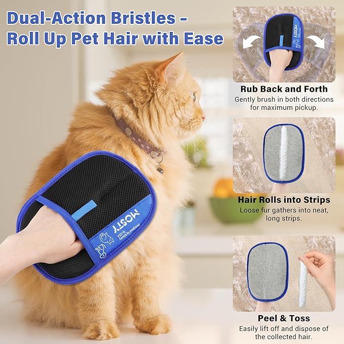 MOSTY Pet Hair Removal Glove | Reusable Cat & Dog Furaway Magic Glove for Sofa, Furniture, Couch, Carpet, Laundry, Car Seat | Double Sided Pet Deshedding Glove | Quick Cleaning Fur Remover Tool 1PCS
