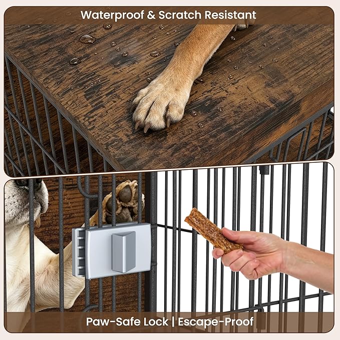 Wooden Dog Crate Furniture, 32in Dog Cage Furniture with Slide Safety Latch, Indoor Decorative End Table for High Anxiety Dogs, Furniture Style Dog Crate for Medium Dogs, Aged Black