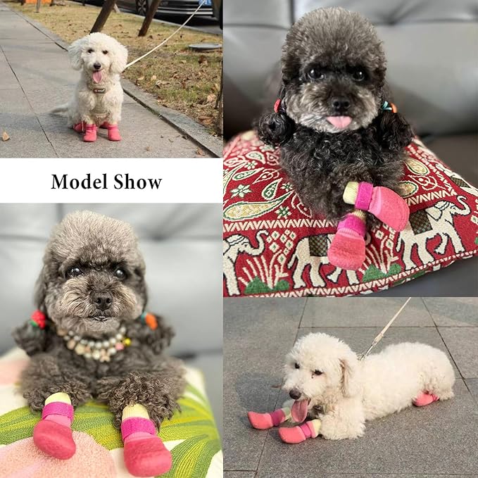 Dog Boots,Dog Paw Protectors Socks for Hot Pavement,Anti Slip Dog Shoes for Hardwood Floors_S(Pink)