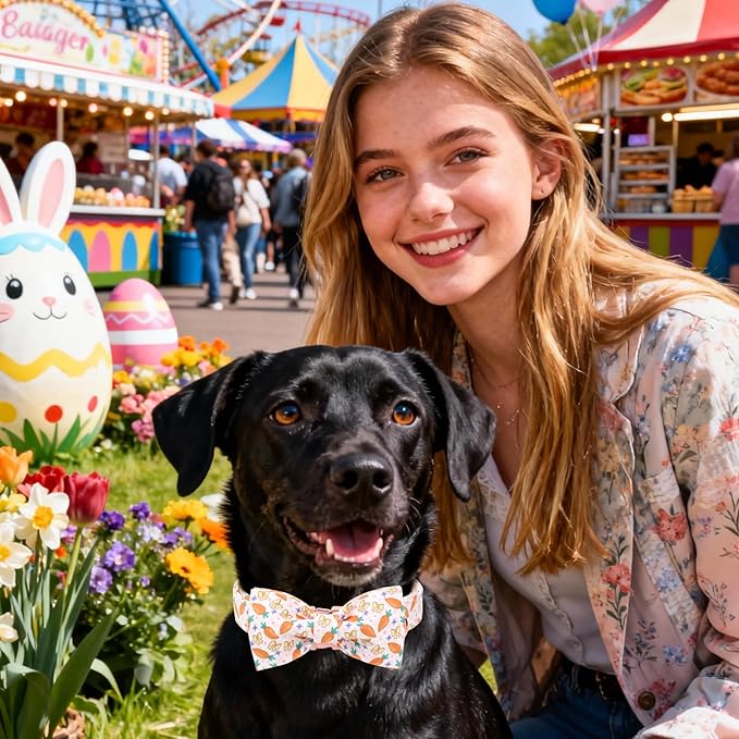 DOGWONG Easer Dog Collar with Bow,Pink Easter Dog Collar, Adjustable Durable Soft Carrot Easter Dog Collars for Male Female Puppy,L
