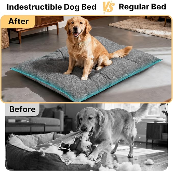 Veehoo Indestructible Dog Bed for Crate, Chew Proof Dog Crate Pad with Reinforced Corners, Small Washable Chew Resistant Pet Mat for Kennel, 24" x 18"