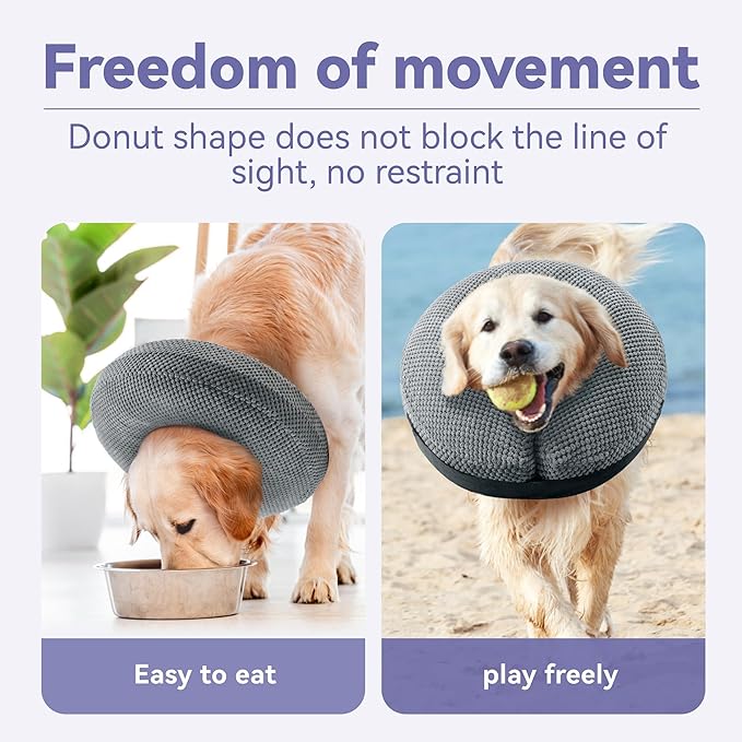 Loflaze Soft Inflatable Dog Cone Collar Alternative After Surgery - Dog Neck Donut E Collar for Large Medium Small Dogs Cats Post Surgery - Recovery Collar to Stop Licking - Grey, S