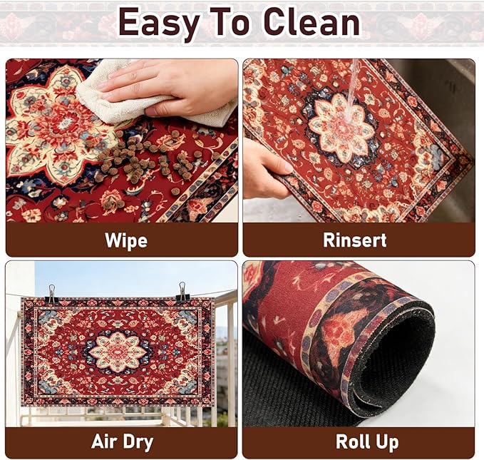 Pet Mats for Food and Water, Persia Red Dog Food Mat for Floors, Non Slip Indoor Quick Dry Cat Bowl Feeding Mats (16.9” X29.9”)