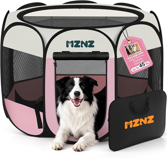 Dog Playpen, Portable Puppy Pet Crate Indoors for Small/Medium/Large Dogs Cats Rabbits, Foldable Dog Cage Enclosure for Outdoor, Pop Up Dogs Tent Kennel with Carrying Case, Pink