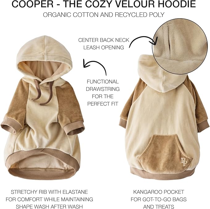 Pet Passion Cooper II Organic Cotton Velour Dog Hoodie Pet Coat for Small, Medium and Large Dogs, Coffee Color Block, X-Small (5-12 lbs)