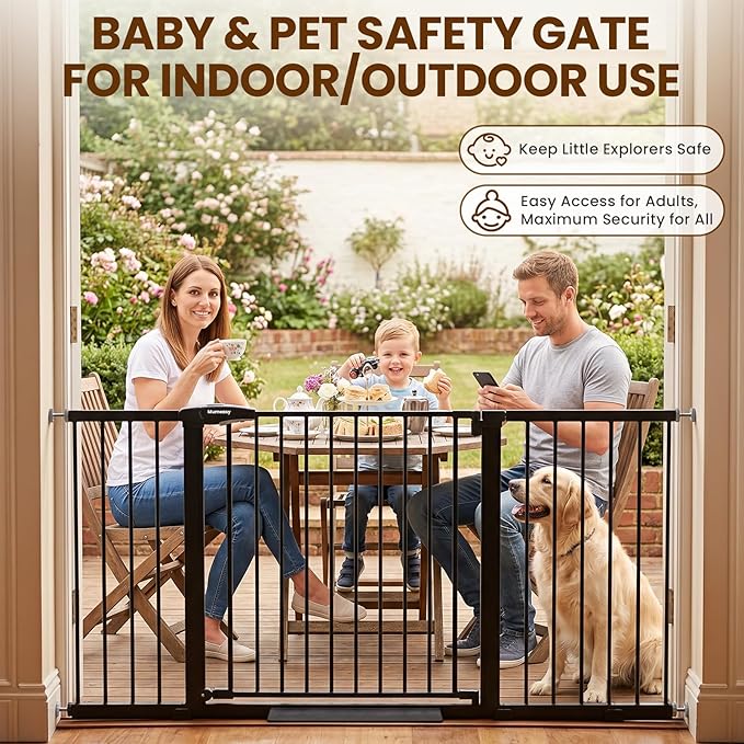 Mumeasy Extra Wide Large Baby Gate for Doorways, 36-66" Walk Through Wide Long Dog Gate for Door & Stair, Auto Close Dual Swing Pressure Mounted Child Safety Gate for Toddlers, Puppies & Pets, Black