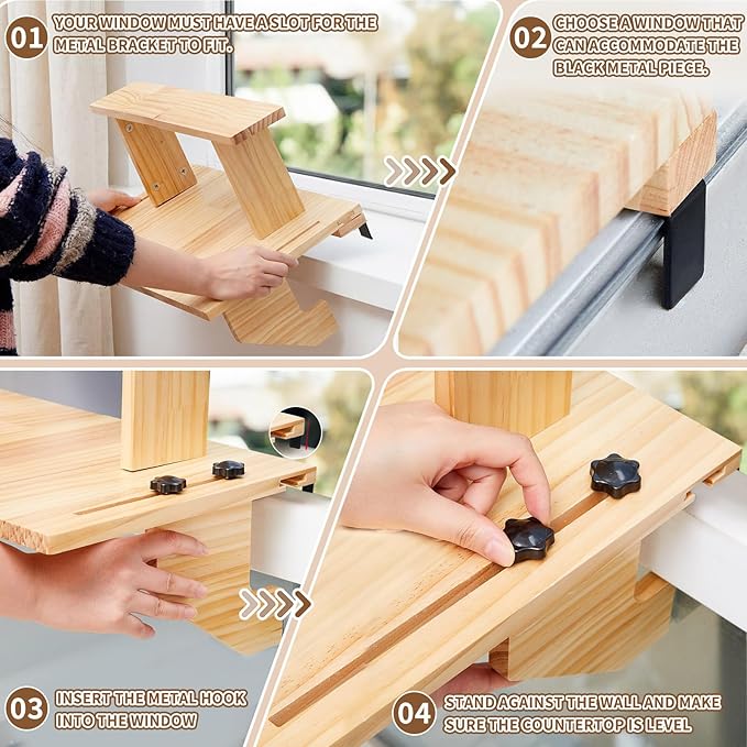 Double-layer Window Sill Extender Plant Shelf, 20+21 Inch Detachable Adjustable Window Sill Extender Shelf Stand for Plants Cat Perch, Renter Friendly No Drilling/Damage