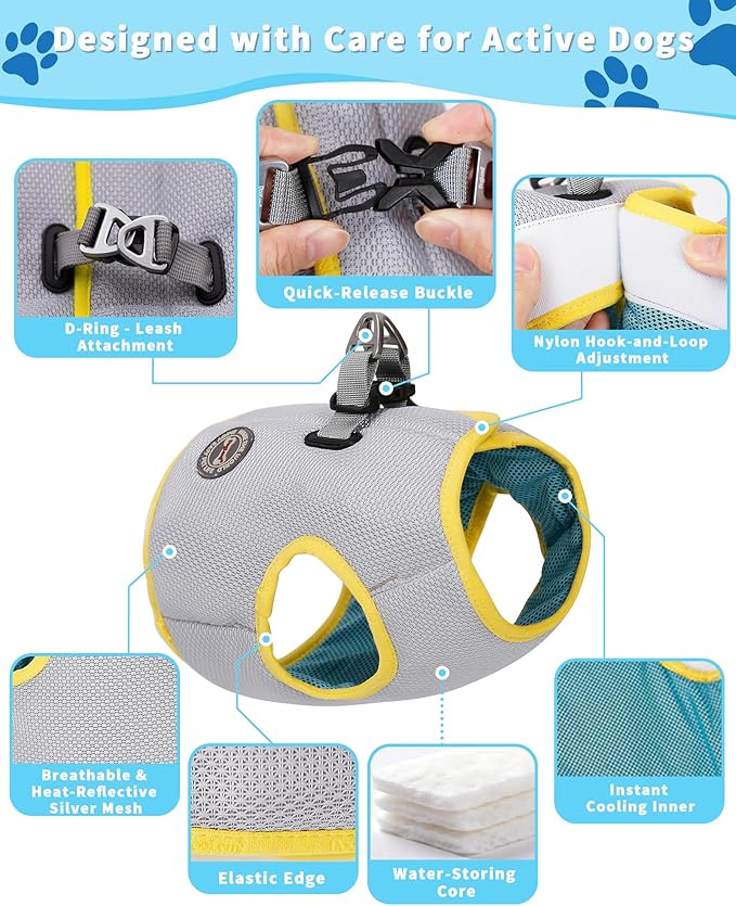 Huafly Dog Cooling Vest with Instant Chill-Heat Reflective Mesh Evaporative Dog Cooling Shirt,Adjustable Quick Release Cooling Harness for Dogs for Summer Walking,Hiking & Hot Weather (XX-Large)