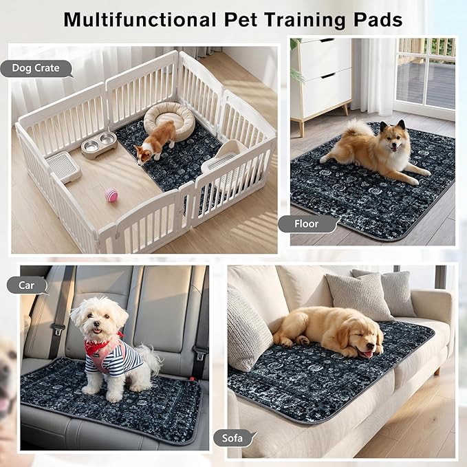 Washable Pee Pads for Dogs and Cats, 2 Pack Absorbent Thick Reusable Training Dog Pet Puppy Pads, Waterproof & Non-Slip Whelping Pads for Potty Training, Whelping, Playpen, Crate, Prevents Leakage