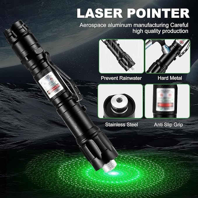 Long Range Green Laser Pointer, Laser Pointer High Power, Green Lazer Pointer Rechargeable for Hiking, Cat Laser Toy USB Charge